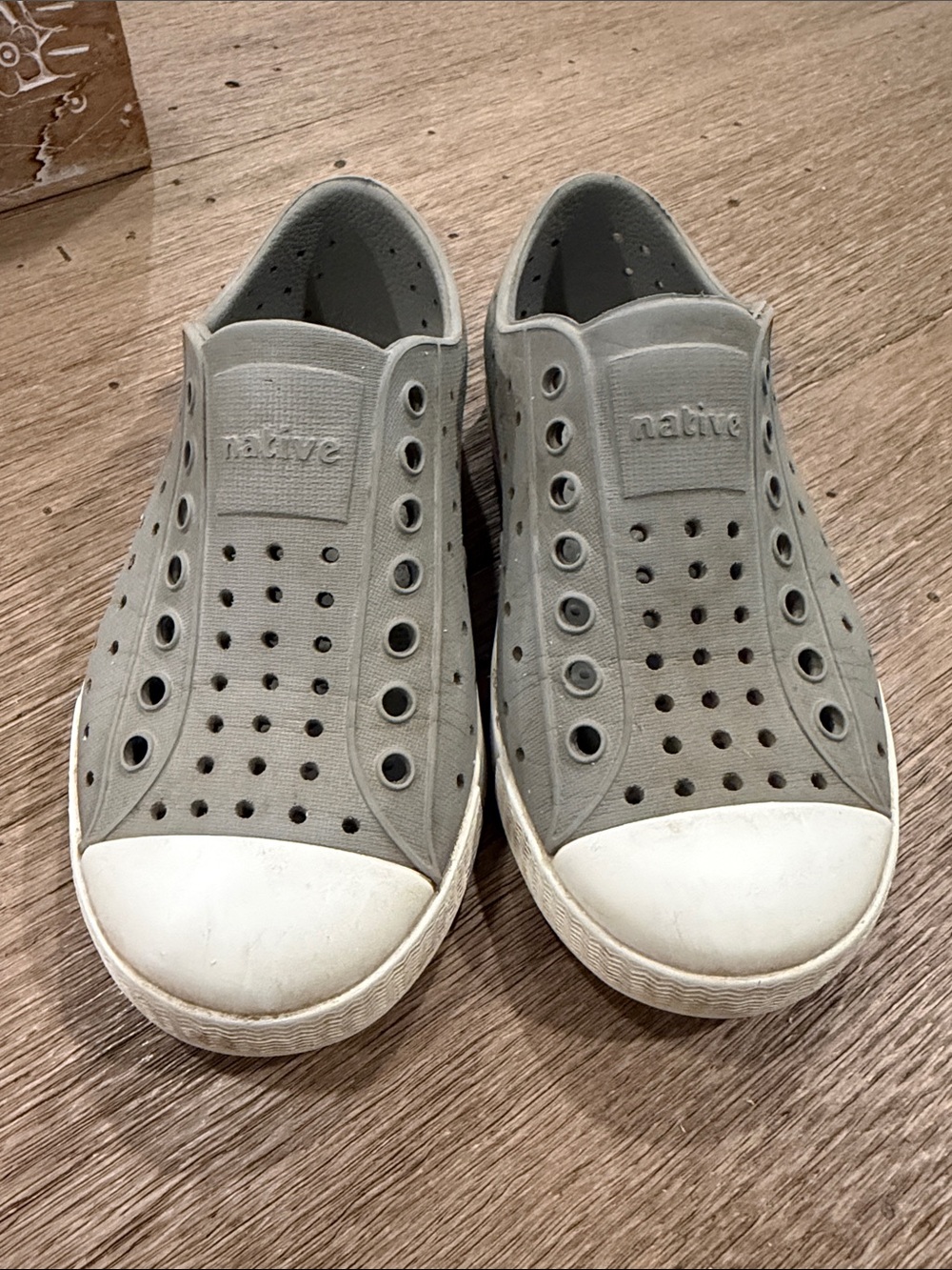 Native Slip-On Sneakers in Light Gray with White Toe Caps - Picture 2 of 5